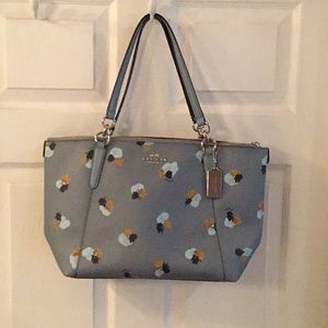Coach tote- blue floral leather in mint condition